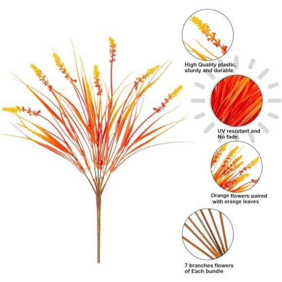 Orange Faux Outdoor Plants UV Resistant Fall Flowers for Porch Patio Window Box - Picture 4 of 8